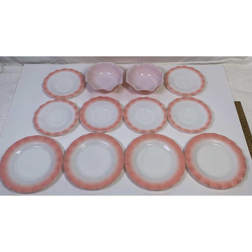 Vintage Lot Hazel Atlas Pink Crinoline Rippled Plates And Bowls